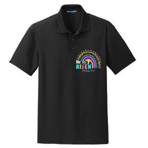 He Is Risen Matthew 28 6 Christian Rainbow Easter Dry Zone Grid Polo