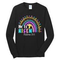 He Is Risen Matthew 28 6 Christian Rainbow Easter Tall Long Sleeve T-Shirt