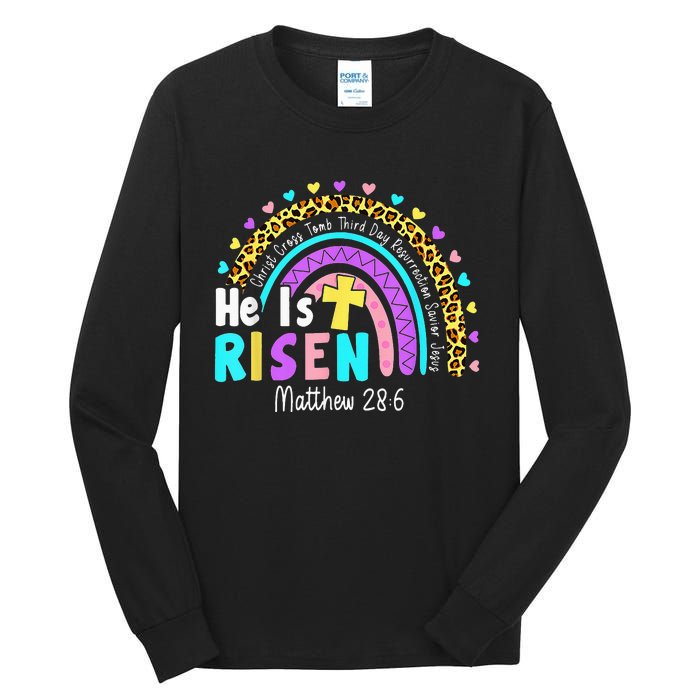 He Is Risen Matthew 28 6 Christian Rainbow Easter Tall Long Sleeve T-Shirt