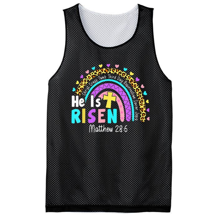 He Is Risen Matthew 28 6 Christian Rainbow Easter Mesh Reversible Basketball Jersey Tank