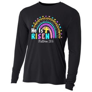 He Is Risen Matthew 28 6 Christian Rainbow Easter Cooling Performance Long Sleeve Crew