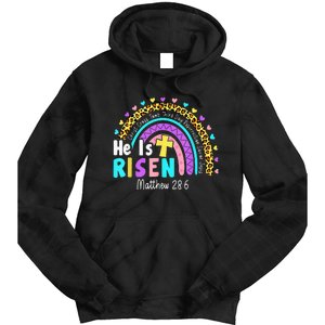 He Is Risen Matthew 28 6 Christian Rainbow Easter Tie Dye Hoodie