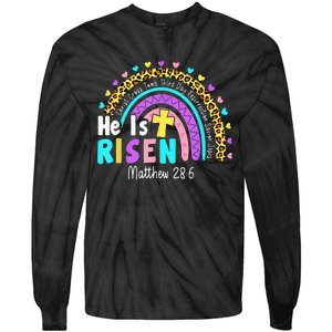 He Is Risen Matthew 28 6 Christian Rainbow Easter Tie-Dye Long Sleeve Shirt