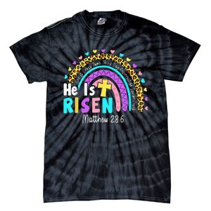 He Is Risen Matthew 28 6 Christian Rainbow Easter Tie-Dye T-Shirt