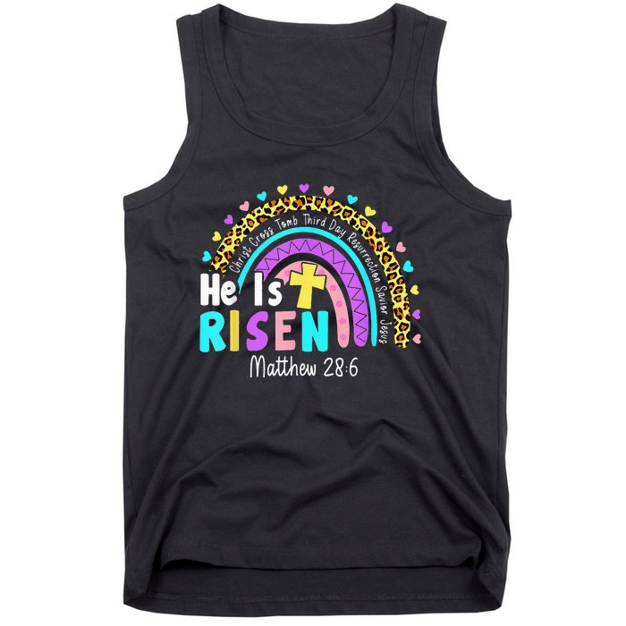 He Is Risen Matthew 28 6 Christian Rainbow Easter Tank Top