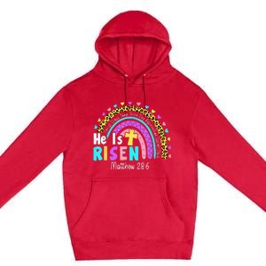 He Is Risen Matthew 28 6 Christian Rainbow Easter Premium Pullover Hoodie