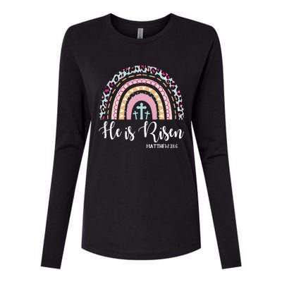 He Is Risen Rainbow Leopard Happy Easter Day Christian Jesus Womens Cotton Relaxed Long Sleeve T-Shirt