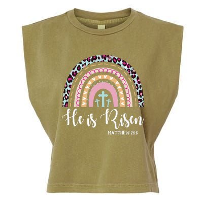 He Is Risen Rainbow Leopard Happy Easter Day Christian Jesus Garment-Dyed Women's Muscle Tee