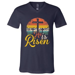 He Is Risen Christian Easter Jesus V-Neck T-Shirt