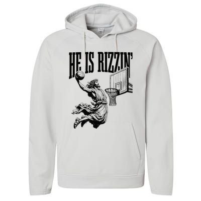 He Is Rizzin Basketball Christian Religious Performance Fleece Hoodie