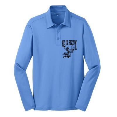 He Is Rizzin Basketball Christian Religious Silk Touch Performance Long Sleeve Polo