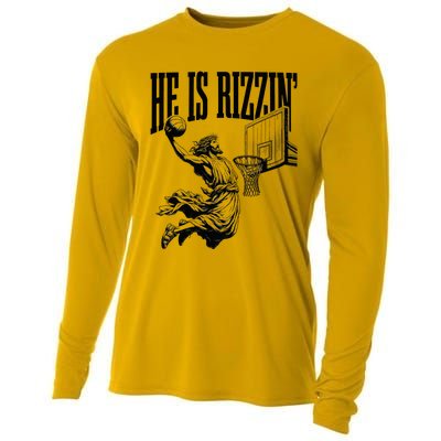 He Is Rizzin Basketball Christian Religious Cooling Performance Long Sleeve Crew