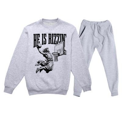 He Is Rizzin Basketball Christian Religious Premium Crewneck Sweatsuit Set