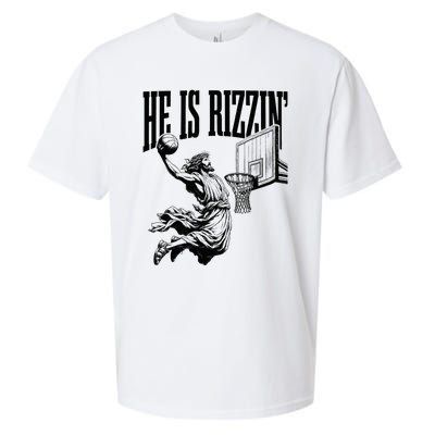 He Is Rizzin Basketball Christian Religious Sueded Cloud Jersey T-Shirt