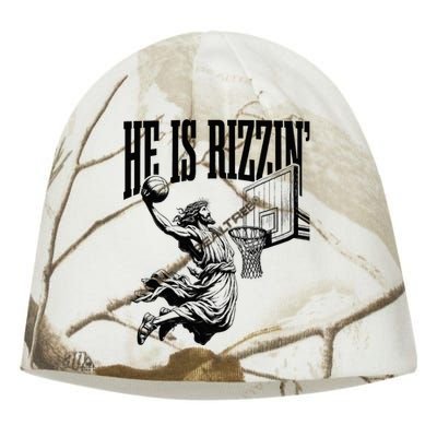 He Is Rizzin Basketball Christian Religious Kati - Camo Knit Beanie