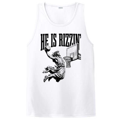 He Is Rizzin Basketball Christian Religious PosiCharge Competitor Tank