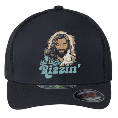 He Is Rizzin Funny Cute Jesus Bunny Easter Christian Boy Flexfit Unipanel Trucker Cap