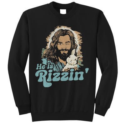 He Is Rizzin Funny Cute Jesus Bunny Easter Christian Boy Sweatshirt