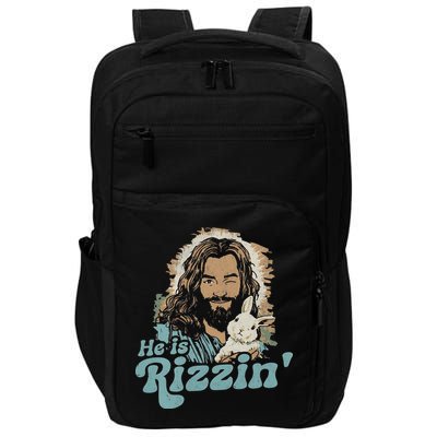 He Is Rizzin Funny Cute Jesus Bunny Easter Christian Boy Impact Tech Backpack