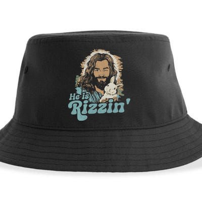 He Is Rizzin Funny Cute Jesus Bunny Easter Christian Boy Sustainable Bucket Hat