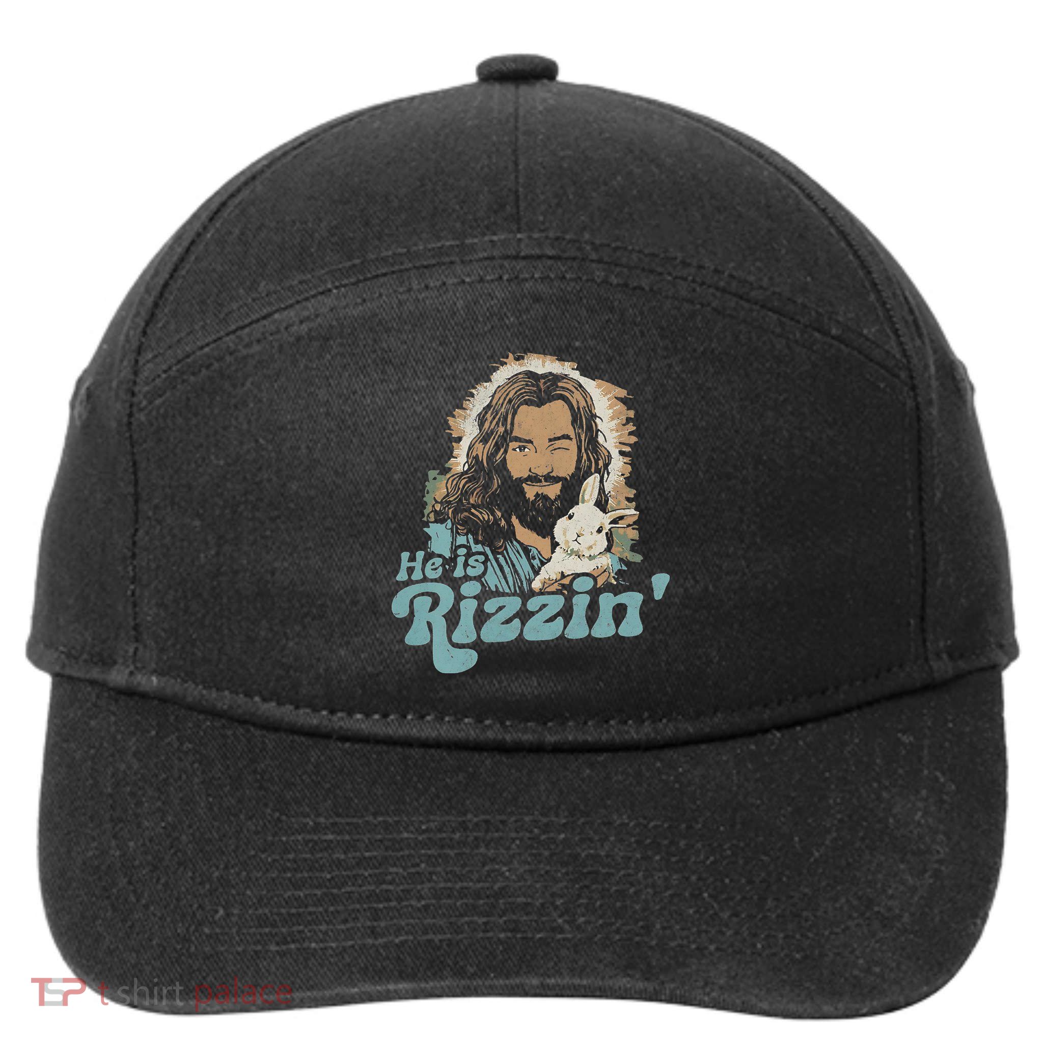 He Is Rizzin Funny Cute Jesus Bunny Easter Christian Boy 7-Panel Snapback Hat