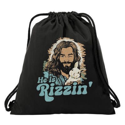He Is Rizzin Funny Cute Jesus Bunny Easter Christian Boy Drawstring Bag