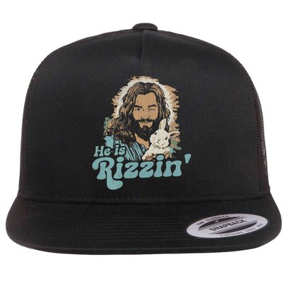 He Is Rizzin Funny Cute Jesus Bunny Easter Christian Boy Flatbill Hat