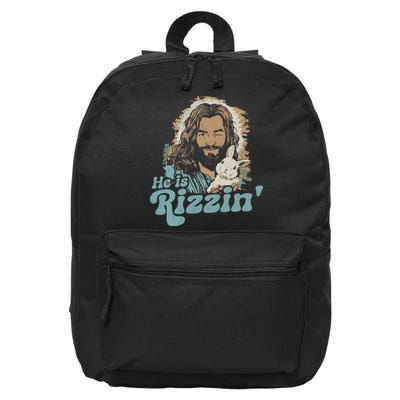He Is Rizzin Funny Cute Jesus Bunny Easter Christian Boy 16 in Basic Backpack