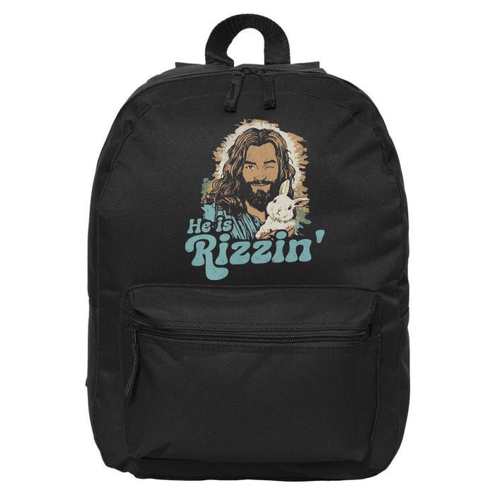 He Is Rizzin Funny Cute Jesus Bunny Easter Christian Boy 16 in Basic Backpack