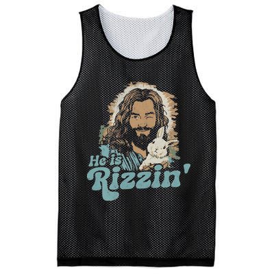 He Is Rizzin Funny Cute Jesus Bunny Easter Christian Boy Mesh Reversible Basketball Jersey Tank