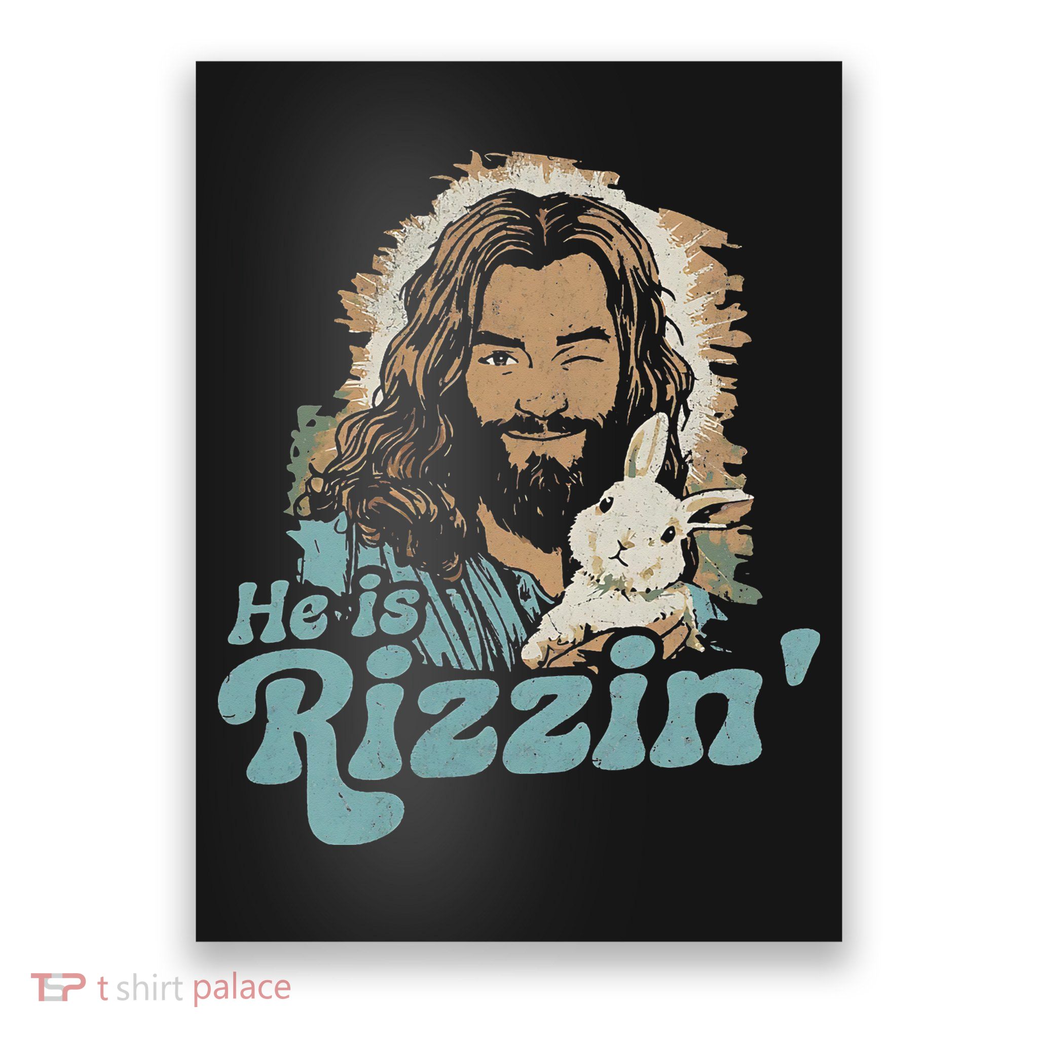 He Is Rizzin Funny Cute Jesus Bunny Easter Christian Boy Poster
