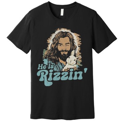 He Is Rizzin Funny Cute Jesus Bunny Easter Christian Boy Premium T-Shirt