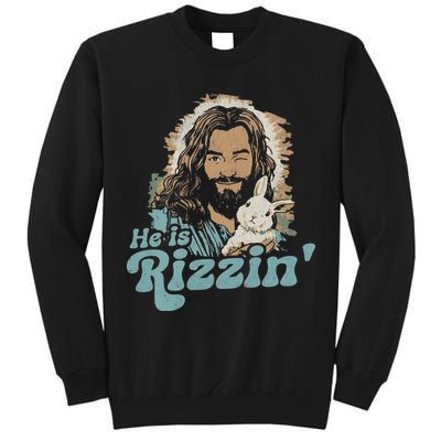 He Is Rizzin Funny Cute Jesus Bunny Easter Christian Boy Tall Sweatshirt