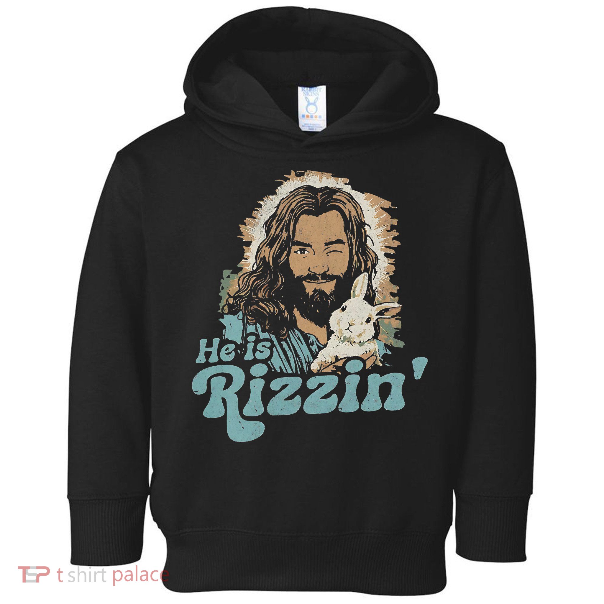 He Is Rizzin Funny Cute Jesus Bunny Easter Christian Boy Toddler Hoodie