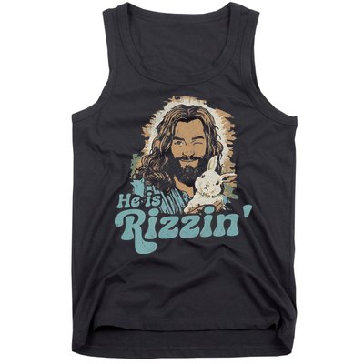 He Is Rizzin Funny Cute Jesus Bunny Easter Christian Boy Tank Top