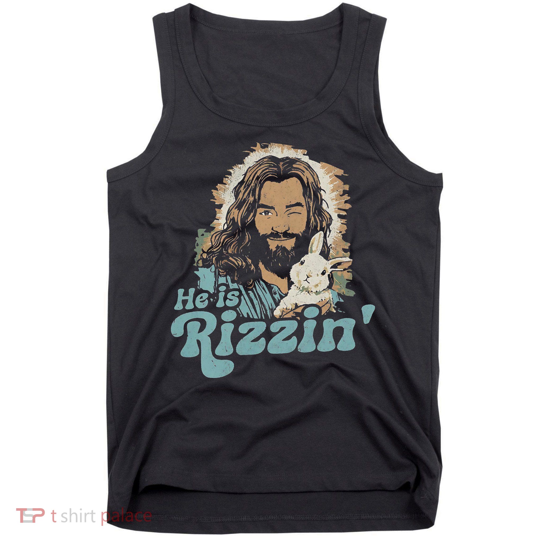 He Is Rizzin Funny Cute Jesus Bunny Easter Christian Boy Tank Top
