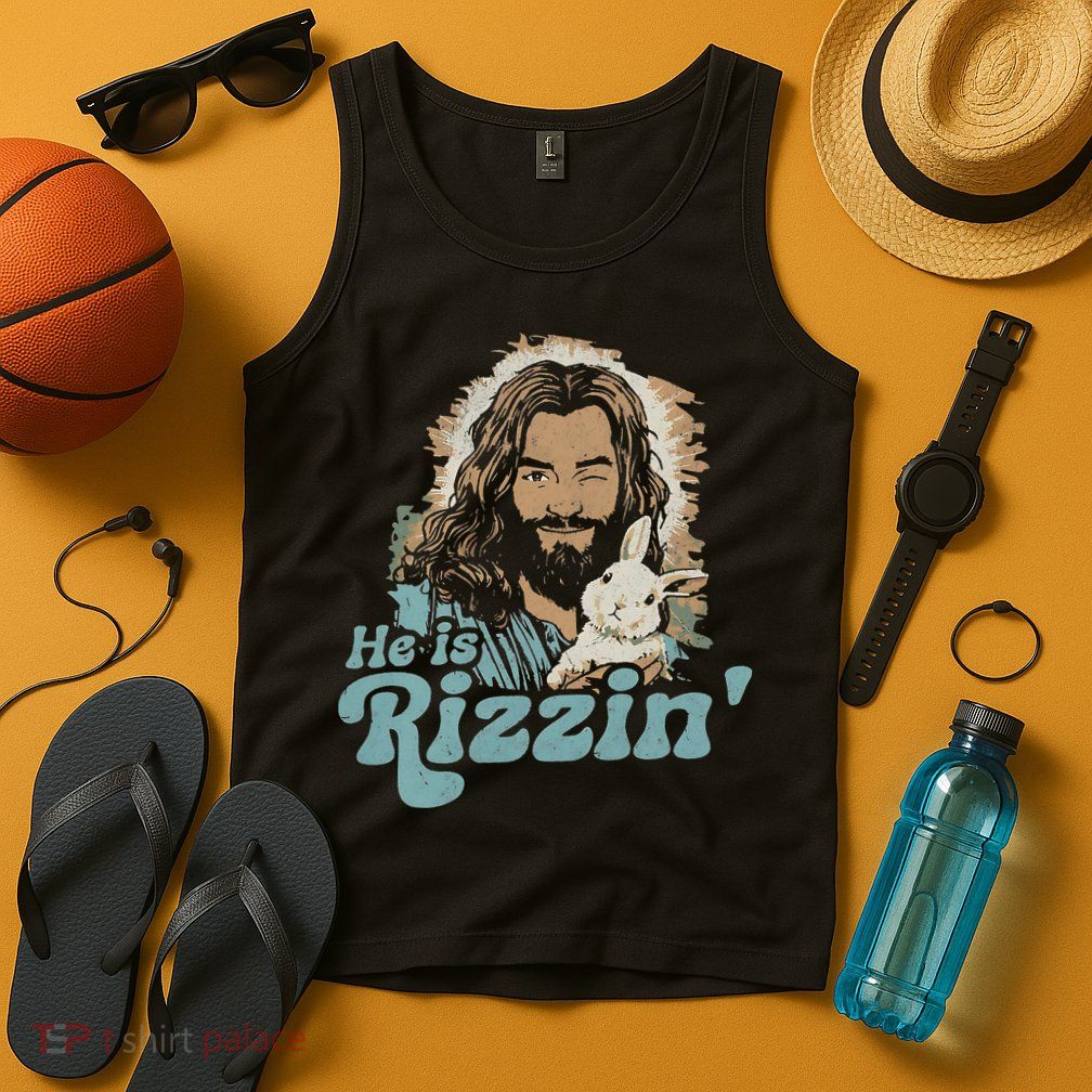 He Is Rizzin Funny Cute Jesus Bunny Easter Christian Boy Tank Top