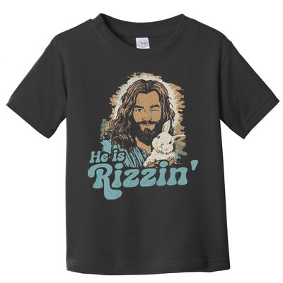 He Is Rizzin Funny Cute Jesus Bunny Easter Christian Boy Toddler T-Shirt