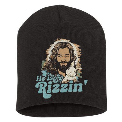 He Is Rizzin Funny Cute Jesus Bunny Easter Christian Boy Short Acrylic Beanie