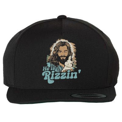 He Is Rizzin Funny Cute Jesus Bunny Easter Christian Boy Wool Snapback Cap