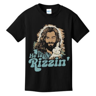 He Is Rizzin Funny Cute Jesus Bunny Easter Christian Boy Kids T-Shirt