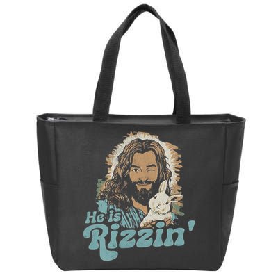 He Is Rizzin Funny Cute Jesus Bunny Easter Christian Boy Zip Tote Bag