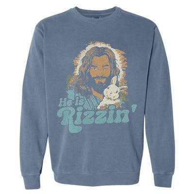 He Is Rizzin Funny Cute Jesus Bunny Easter Christian Boy Garment-Dyed Sweatshirt