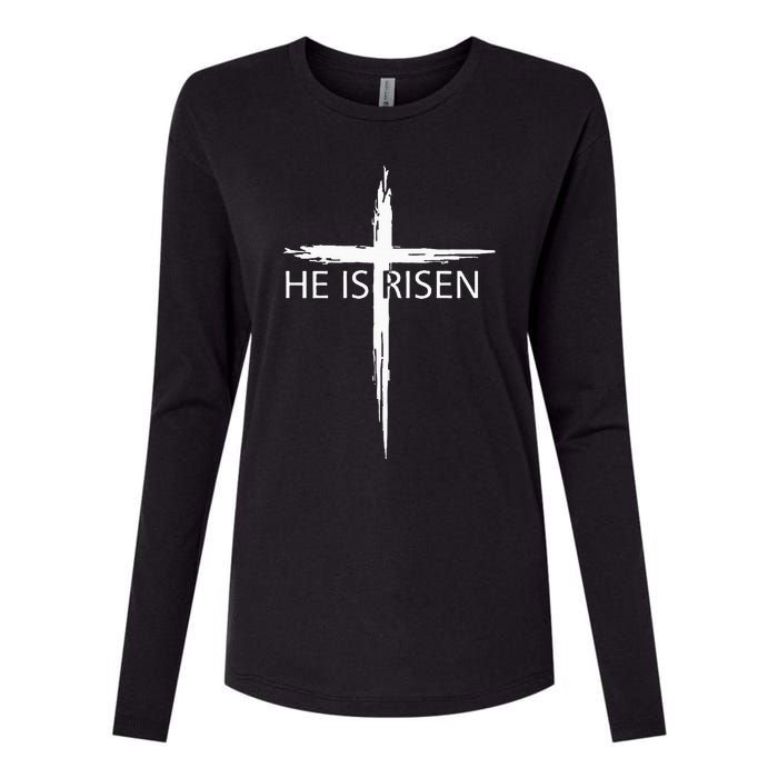 He Is Risen Pocket Christian Easter Jesus Religious Cross Womens Cotton Relaxed Long Sleeve T-Shirt