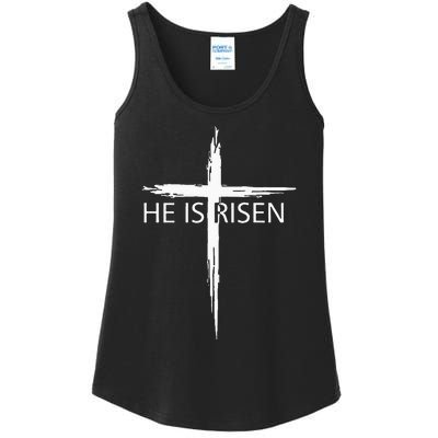 He Is Risen Pocket Christian Easter Jesus Religious Cross Ladies Essential Tank