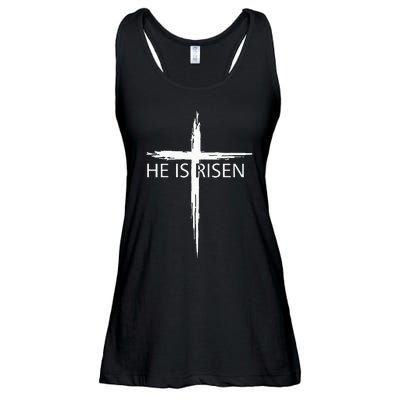 He Is Risen Pocket Christian Easter Jesus Religious Cross Ladies Essential Flowy Tank