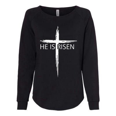 He Is Risen Pocket Christian Easter Jesus Religious Cross Womens California Wash Sweatshirt