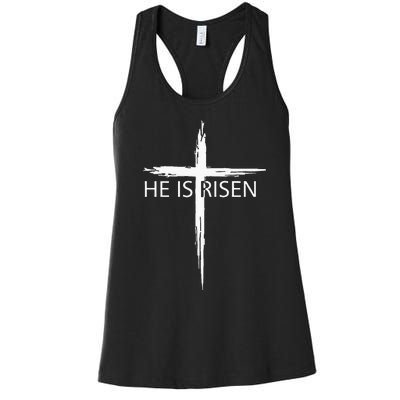 He Is Risen Pocket Christian Easter Jesus Religious Cross Women's Racerback Tank