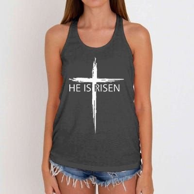 He Is Risen Pocket Christian Easter Jesus Religious Cross Women's Knotted Racerback Tank