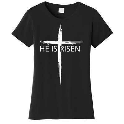 He Is Risen Pocket Christian Easter Jesus Religious Cross Women's T-Shirt